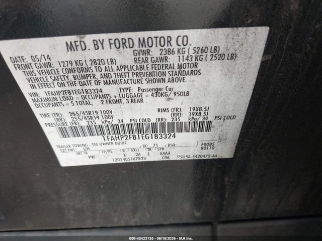 Aukcja sprzedaży 2014 Ford Taurus Limited, vin: 1FAHP2F81EG183324, numer aukcji: 45423135