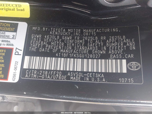 Aukcja sprzedaży 2016 Toyota Camry Se, vin: 4T1BF1FK5GU128027, numer aukcji: 45423159