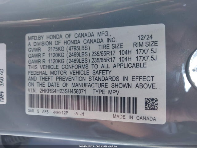 Продажа на аукционе авто 2025 Honda Cr-v Lx Awd, vin: 2HKRS4H23SH458071, номер лота: 45423179