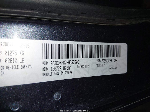 Aukcja sprzedaży 2017 Dodge Charger Sxt Rwd, vin: 2C3CDXHG7HH537309, numer aukcji: 45423185