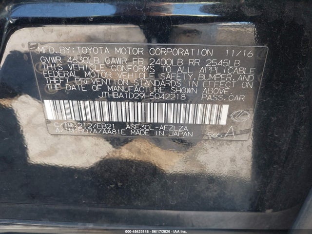Lexus IS 200T 2017 JTHBA1D29H5042218 Image 9