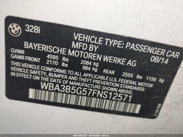 Продажа на аукционе авто 2015 Bmw 328i Xdrive, vin: WBA3B5G57FNS12571, номер лота: 45423227
