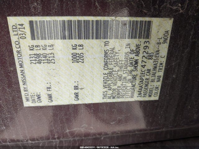 Nissan Maxima 3.5 Sv 2014 1N4AA5AP1EC472293 Image 9