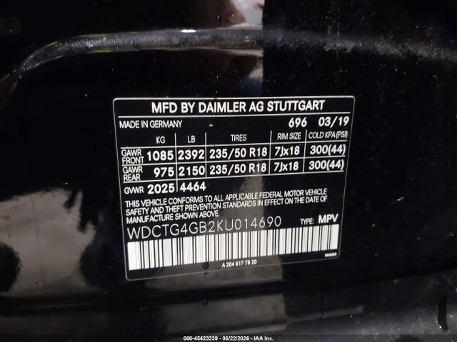 2019 Mercedes-benz Gla 250 4matic მანქანა იყიდება აუქციონზე, vin: WDCTG4GB2KU014690, აუქციონის ნომერი: 45423239