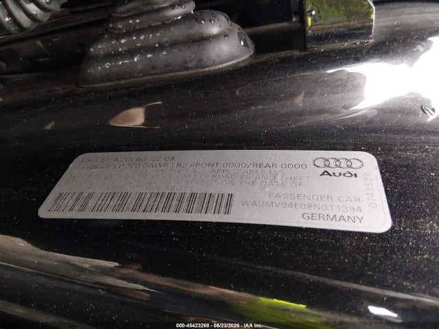 2008 Audi A8 L 4.2 მანქანა იყიდება აუქციონზე, vin: WAUMV94E08N011394, აუქციონის ნომერი: 45423268