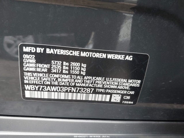 45423271 :رقم المزاد ، WBY73AW03PFN73287 vin ، 2023 Bmw I4 Edrive40 مزاد بيع