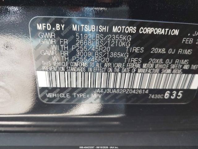 45423287 :رقم المزاد ، JA4J3UA82PZ042614 vin ، 2023 Mitsubishi Outlander Se Black Edition 2wd مزاد بيع