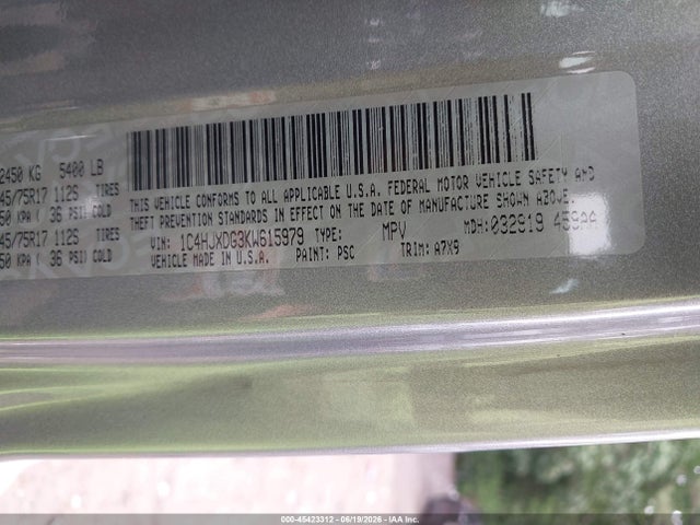 45423312 :رقم المزاد ، 1C4HJXDG3KW615979 vin ، 2019 Jeep Wrangler Unlimited Sport S 4x4 مزاد بيع