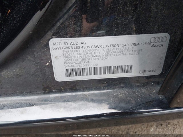 45423333 :رقم المزاد ، WAUBFAFL2DN008220 vin ، 2013 Audi A4 2.0t Premium مزاد بيع