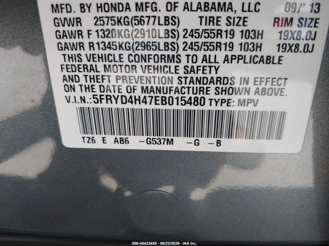 Aukcja sprzedaży 2014 Acura Mdx Technology Package, vin: 5FRYD4H47EB015480, numer aukcji: 45423450