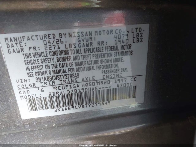 3N1AB9CV8TY279849 Nissan SENTRA SV
