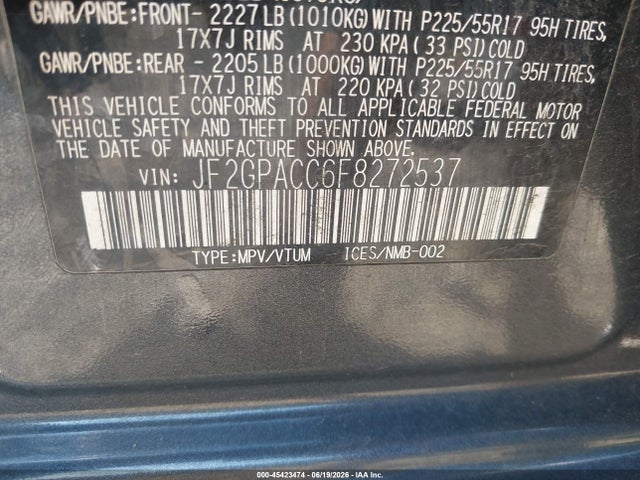 Aukcja sprzedaży 2015 Subaru Xv Crosstrek 2.0i Premium, vin: JF2GPACC6F8272537, numer aukcji: 45423474