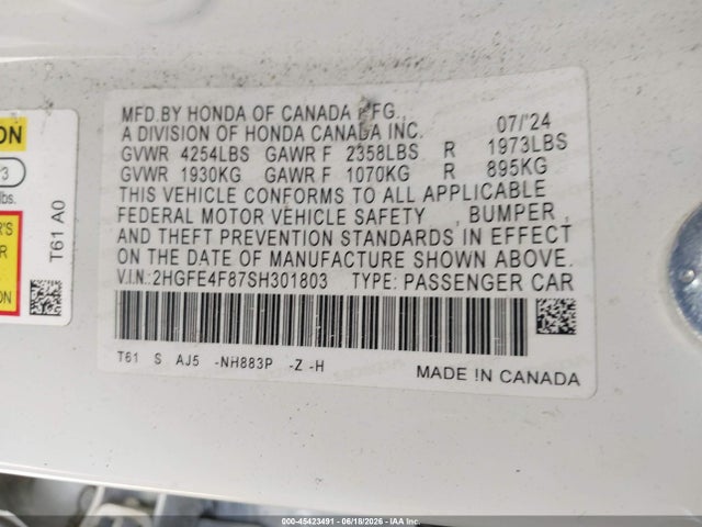 2HGFE4F87SH301803 Honda Civic Hybrid Sport/sport Touring