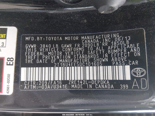 Продаж на аукціоні авто 2013 Toyota Corolla L, vin: 2T1BU4EE5DC101605, номер лоту: 45423509