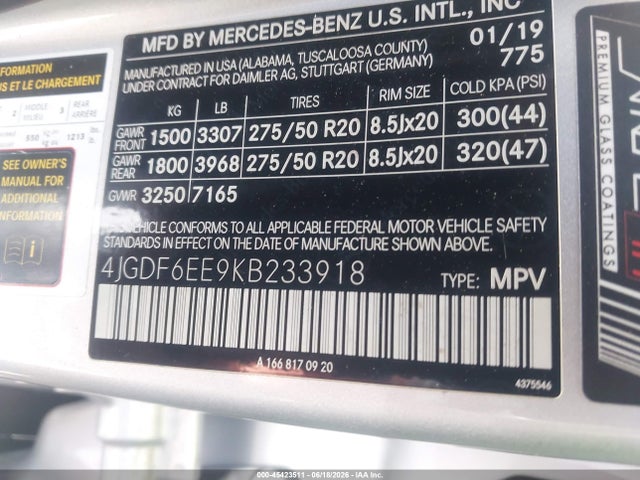 Продажа на аукционе авто 2019 Mercedes-benz Gls 450 4matic, vin: 4JGDF6EE9KB233918, номер лота: 45423511