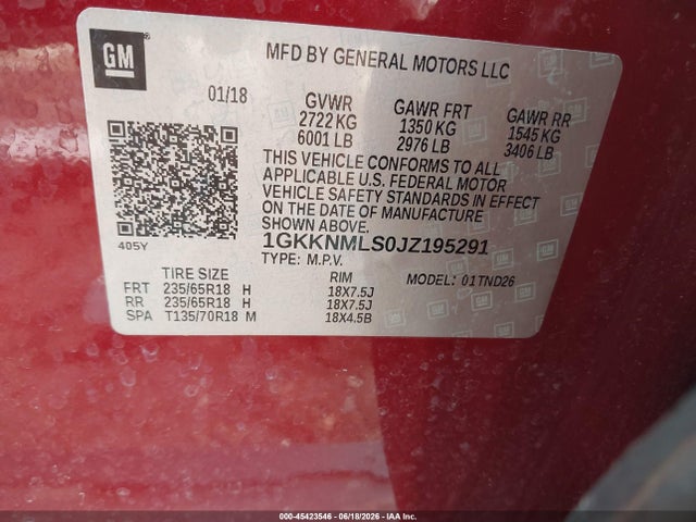 2018 Gmc Acadia Slt-1 მანქანა იყიდება აუქციონზე, vin: 1GKKNMLS0JZ195291, აუქციონის ნომერი: 45423546