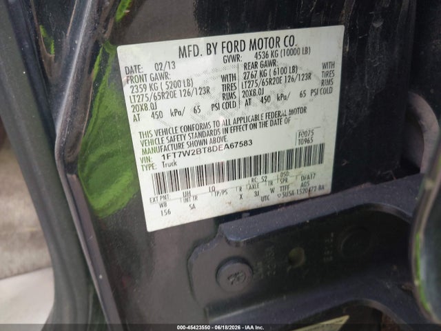 Aukcja sprzedaży 2013 Ford Super Duty F-250 Srw King Ranch/lariat/platinum/xl/xlt, vin: 1FT7W2BT8DEA67583, numer aukcji: 45423550