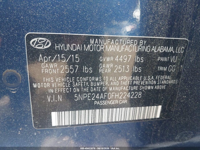 Hyundai SONATA SE 2015 5NPE24AF0FH224228 Image 9