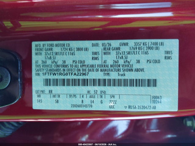 Ford F-150 Raptor 2026 1FTFW1RG0TFA22967 Image 9