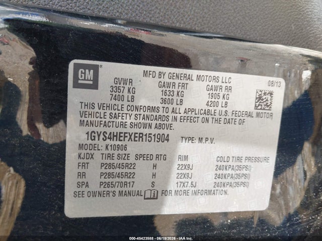45423588 :رقم المزاد ، 1GYS4HEFXER151904 vin ، 2014 Cadillac Escalade Esv Luxury مزاد بيع