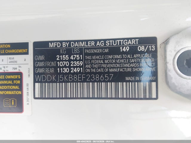 45423625 :رقم المزاد ، WDDKJ5KB8EF238657 vin ، 2014 Mercedes-benz E 350 مزاد بيع