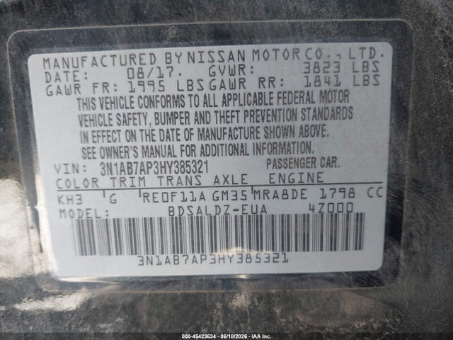 Nissan SENTRA SV 2017 3N1AB7AP3HY385321 Image 9