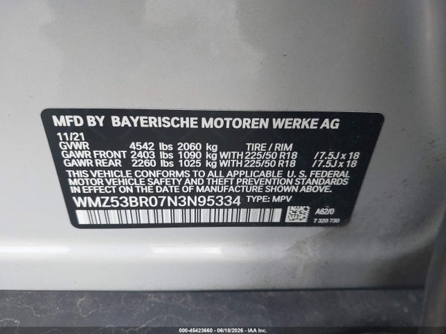 Aukcja sprzedaży 2022 Mini Countryman Cooper S, vin: WMZ53BR07N3N95334, numer aukcji: 45423660