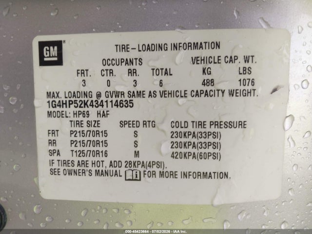 Auction sale of the 2003 Buick Lesabre Custom, vin: 1G4HP52K434114635, lot number: 45423664
