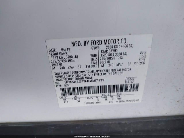 1FM5K8GT9JGB57139 Ford EXPLORER SPORT