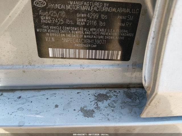 Aukcja sprzedaży 2011 Hyundai Sonata Limited, vin: 5NPEC4ACXBH139071, numer aukcji: 45423671