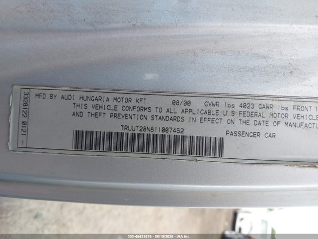 45423676 :رقم المزاد ، TRUUT28N811007462 vin ، 2001 Audi Tt مزاد بيع