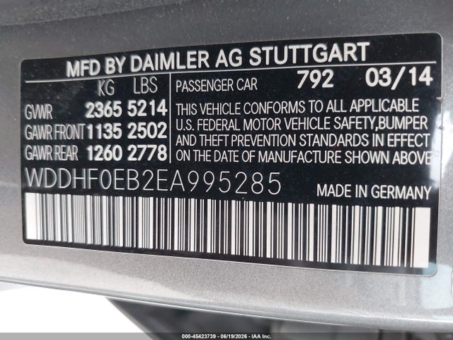 Продажа на аукционе авто 2014 Mercedes-benz E 250 Bluetec, vin: WDDHF0EB2EA995285, номер лота: 45423739