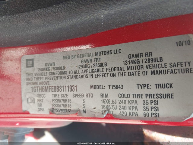 Продаж на аукціоні авто 2011 Gmc Canyon Sle1, vin: 1GTH6MFE8B8111931, номер лоту: 45423761