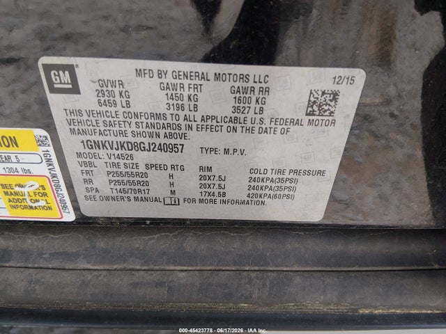 1GNKVJKD8GJ240957 Chevrolet Traverse Ltz