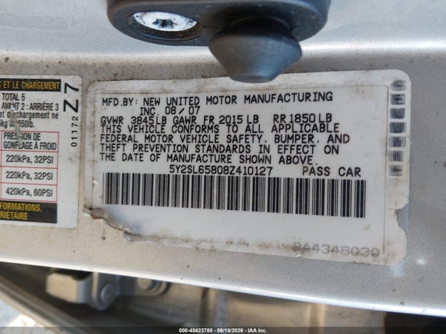 Aukcja sprzedaży 2008 Pontiac Vibe, vin: 5Y2SL65808Z410127, numer aukcji: 45423780