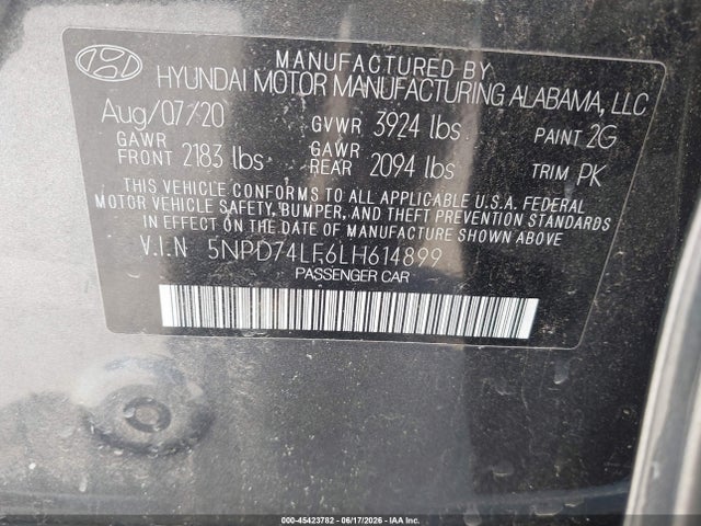 5NPD74LF6LH614899 Hyundai ELANTRA SE