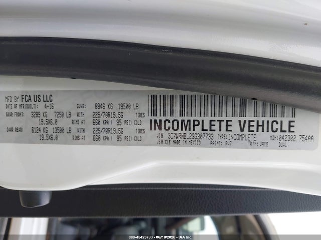 45423783 :رقم المزاد ، 3C7WRNBL2GG307733 vin ، 2016 Ram 5500 Chassis Tradesman/slt مزاد بيع
