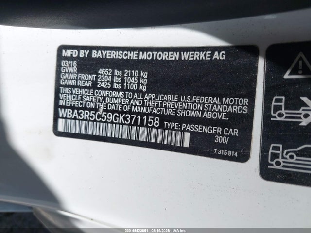 Aukcja sprzedaży 2016 Bmw 435i Xdrive, vin: WBA3R5C59GK371158, numer aukcji: 45423851