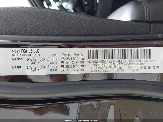 2020 Dodge Durango Sxt Plus Rwd მანქანა იყიდება აუქციონზე, vin: 1C4RDHAG1LC252378, აუქციონის ნომერი: 45423871