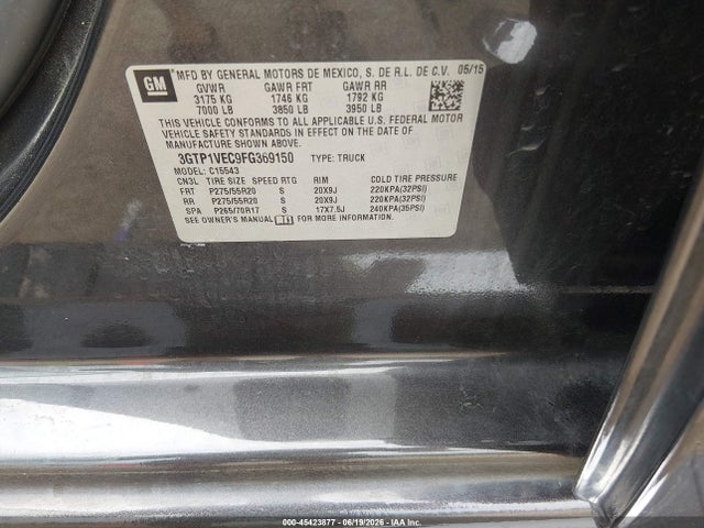 45423877 :رقم المزاد ، 3GTP1VEC9FG369150 vin ، 2015 Gmc Sierra 1500 Slt مزاد بيع