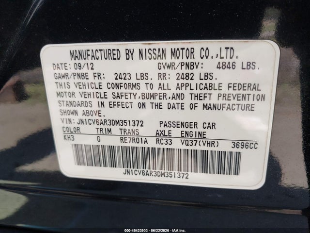 Продажа на аукционе авто 2013 Infiniti G37x, vin: JN1CV6AR3DM351372, номер лота: 45423903