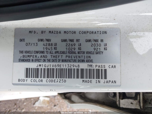 Auction sale of the 2014 Mazda Mazda6 I Touring, vin: JM1GJ1V69E1132948, lot number: 45423907