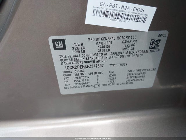 1GCRCPEH3FZ347607 Chevrolet Silverado 1500 Work Truck