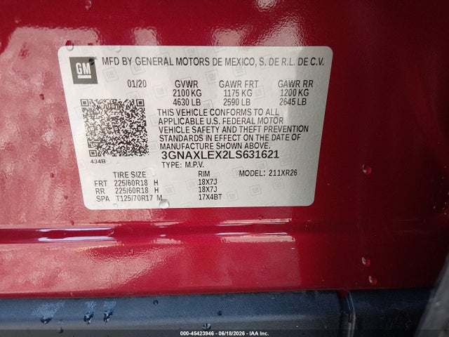 3GNAXLEX2LS631621 Chevrolet Equinox Fwd Lt 2.0l Turbo