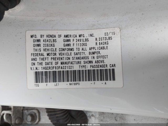 Honda Accord Touring 2015 1HGCR3F93FA021021 Image 9
