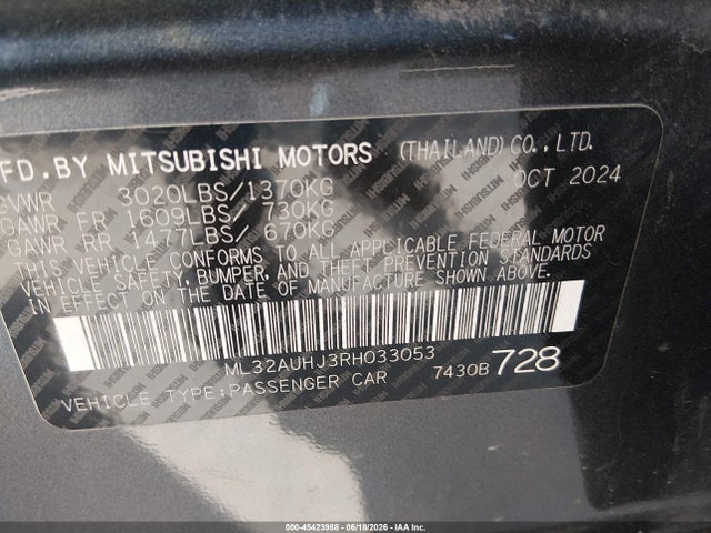 ML32AUHJ3RH033053 Mitsubishi Mirage Es/le