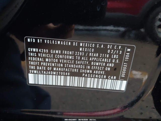 2013 Volkswagen Jetta 2.0l Tdi მანქანა იყიდება აუქციონზე, vin: 3VWLL7AJ4DM270546, აუქციონის ნომერი: 45424001