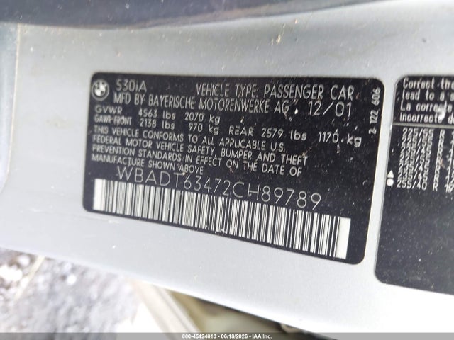 2002 Bmw 5 Series 530ia მანქანა იყიდება აუქციონზე, vin: WBADT63472CH89789, აუქციონის ნომერი: 45424013