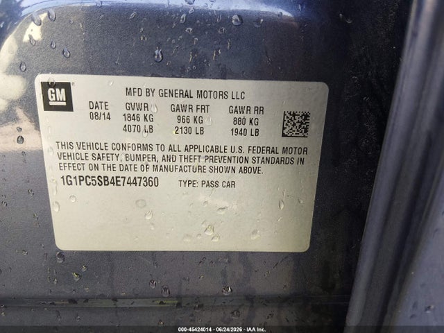 45424014 :رقم المزاد ، 1G1PC5SB4E7447360 vin ، 2014 Chevrolet Cruze 1lt Auto مزاد بيع
