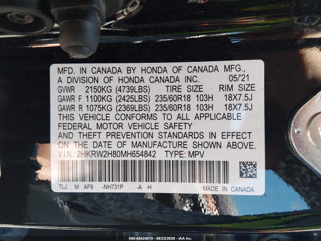 Honda Cr-v Awd Ex-l 2021 2HKRW2H80MH654842 Image 9